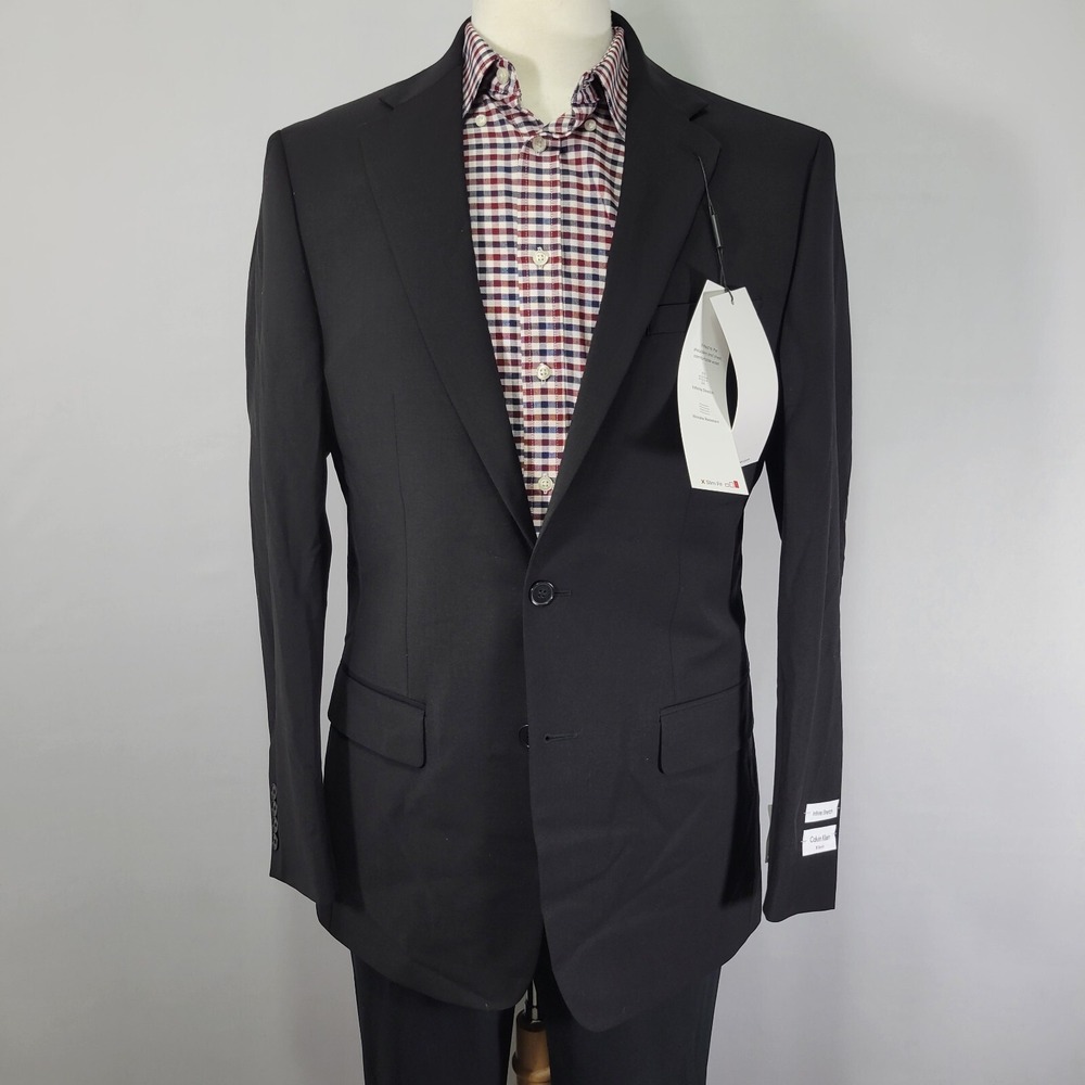 Clavin Klein MAXWELL Men's Sport Coat Blazer Two Button Black Wool Blend 42L NEW